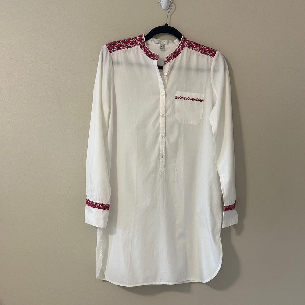 J. Crew Womens White Cotton Long Sleeve Embroidered Tunic Beach Coverup Sz Small